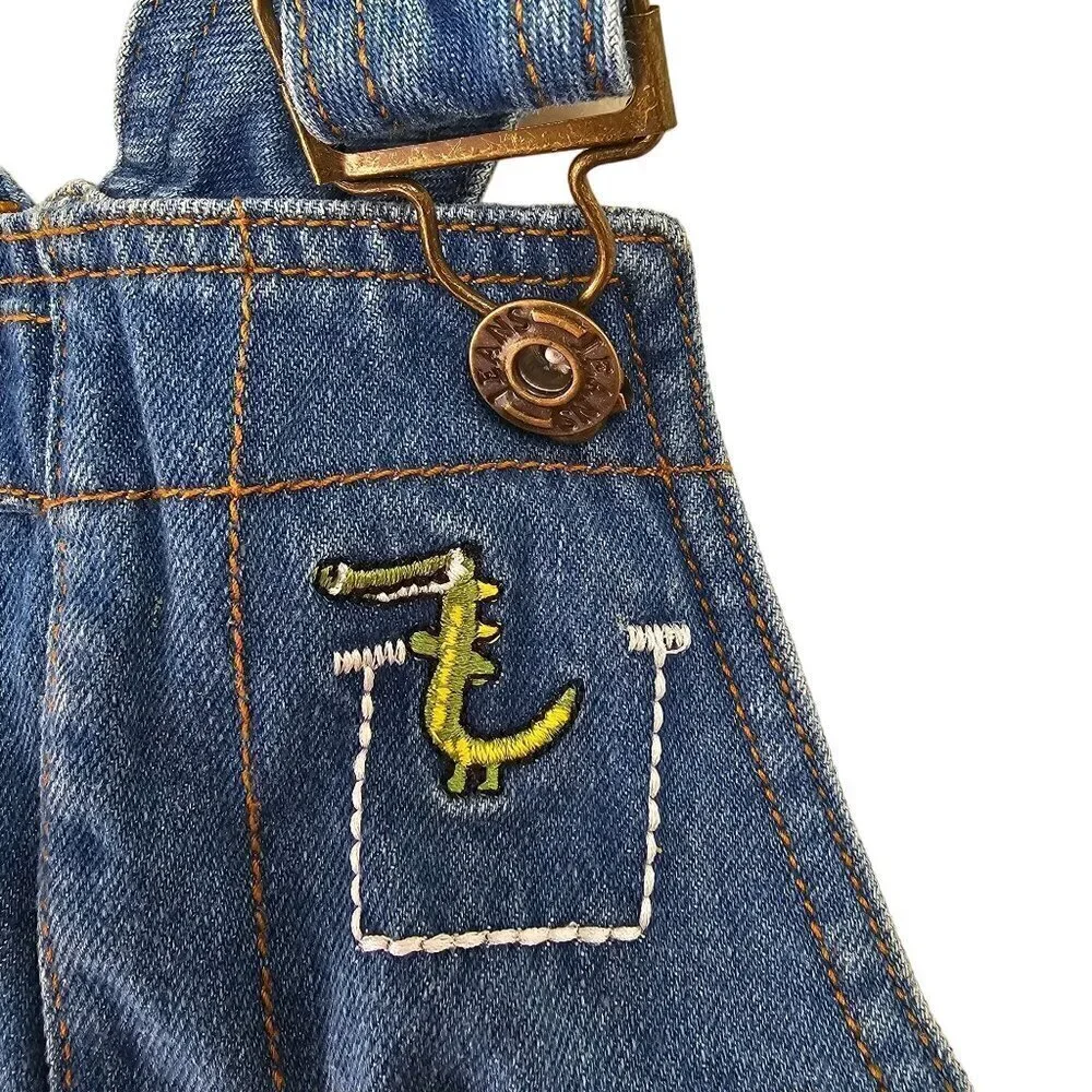 Kidscool Space Denim Bib Overall Baby 3-6M Applique Adjustable Straps Distressed